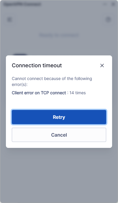 Пример ошибки подключения в OpenVPN Connect