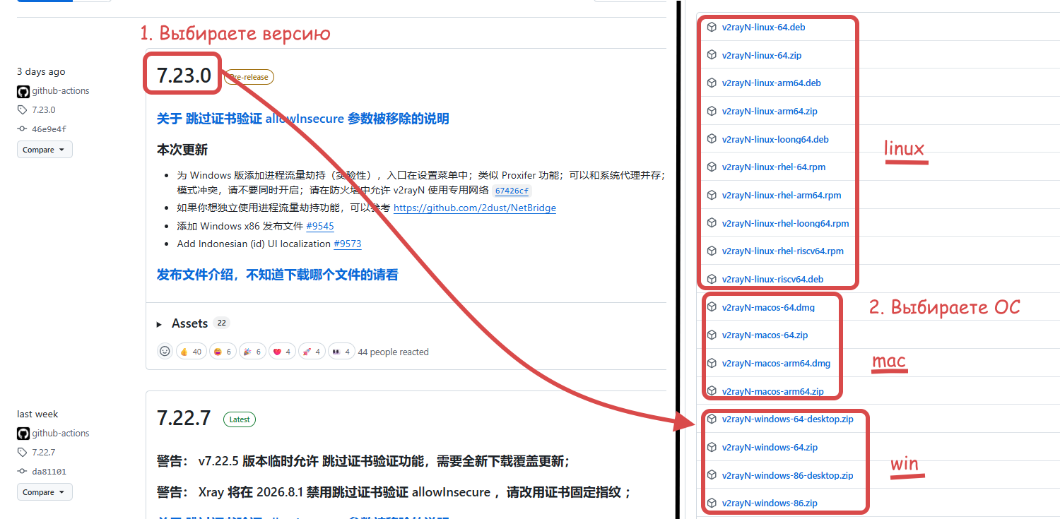 Страница загрузки v2rayN на GitHub